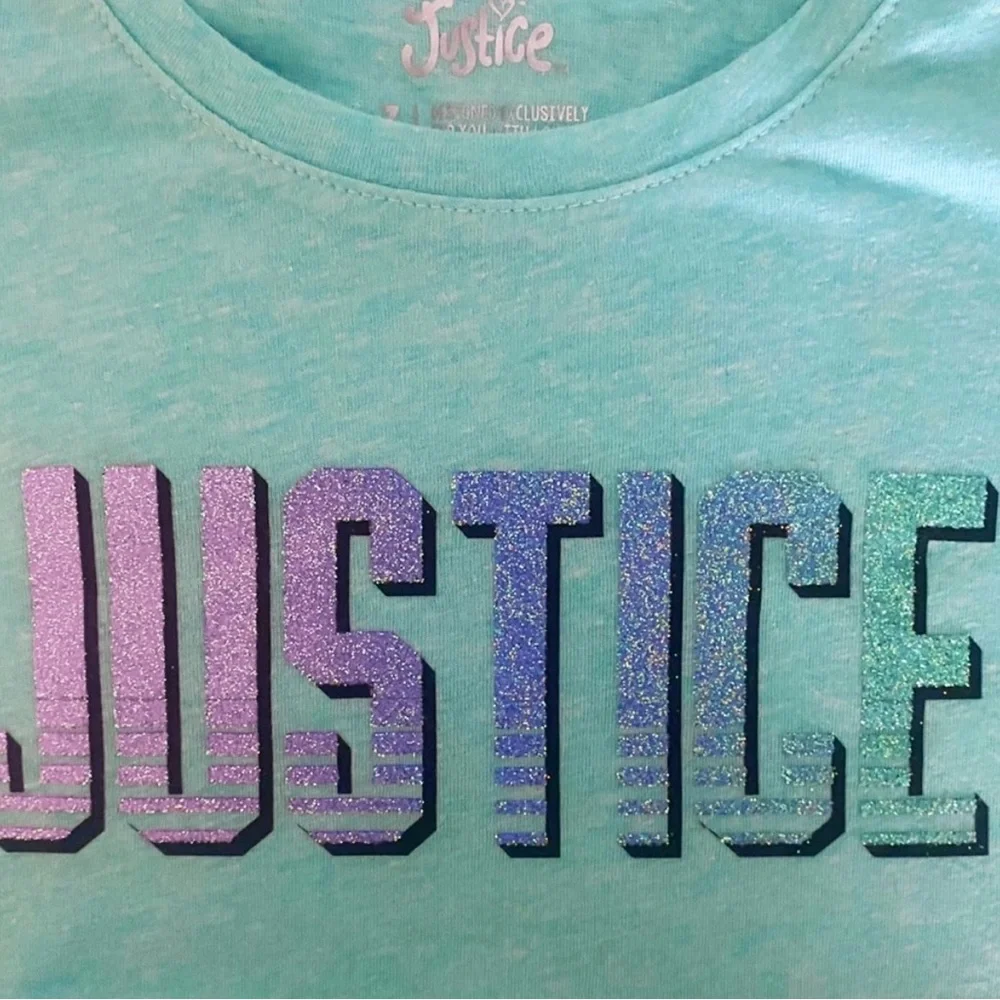 💞 New Little Girls Size 7 Justice Tee Shirt with Glitter Gradient Logo